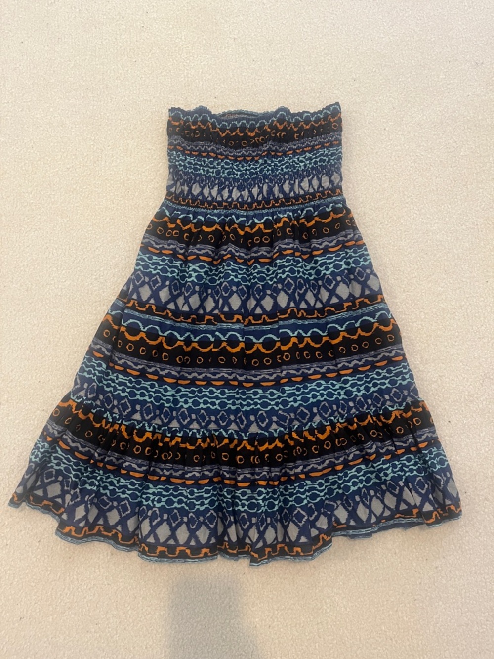 Moda International Navy and Teal Patterned Maxi Skirt with Orange Accents